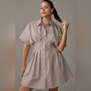 Anthropologie petite polyester cotton Tobie Mini Shirt Dress by Exquise size L